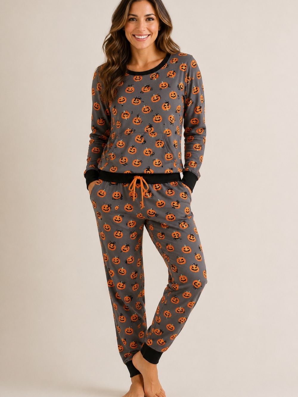 NWT Women's Medium Pillow Talk Halloween Pumpkin Pajama/Lounge Set
